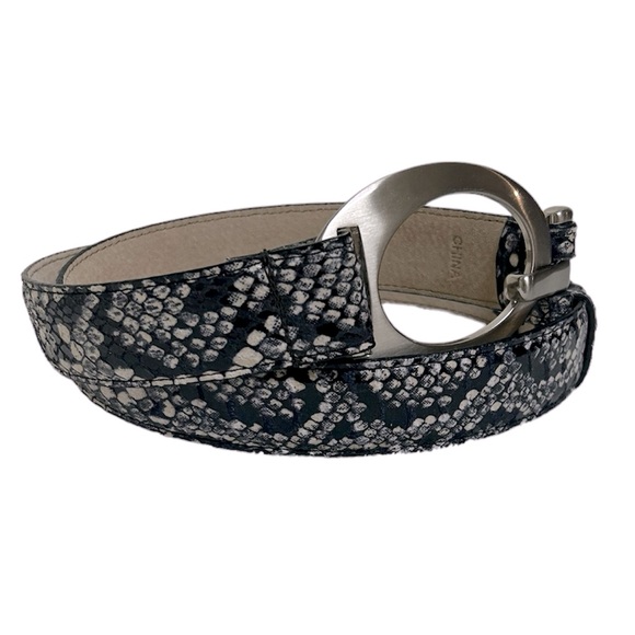 •NEVER WORN• Genuine Leather Lined Belt Snake Effect Animal Print Vintage Belt - Picture 3 of 11